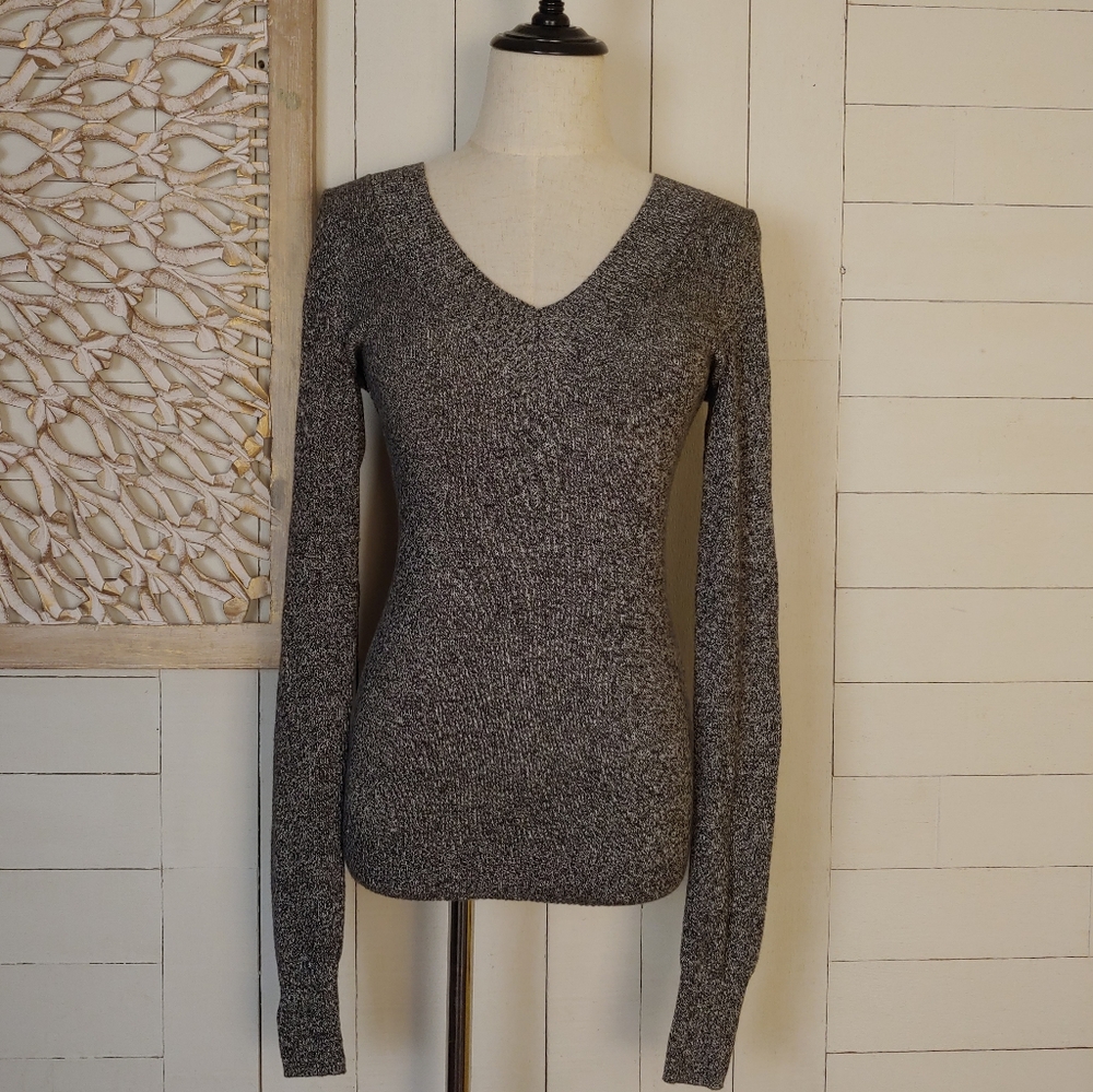 EXPRESS Charcoal Marled Fitted V Neck Pullover Sweater Size XS